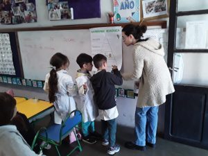 Primary school children listening to teaching about planetary culture at school in Salto, Uruguay